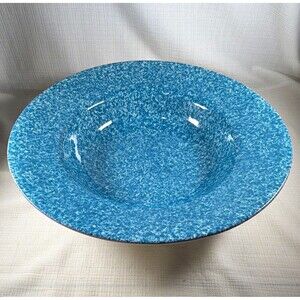 Vintage Over and Back Sojourn Teal Blue Spongeware 13.75" Pasta Serving Bowl